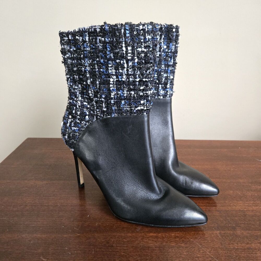GUESS Size 8 Black Leather & Tweed Fabric Boot Vvidlet 2
